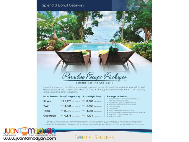 BOHOL SHORES PARADISE ESCAPE PACKAGE BOHOL SHORES PARADISE ESCAPE PACKAGE