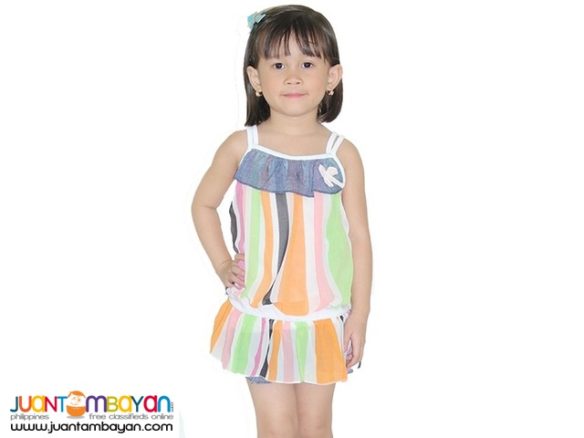 SLEEVELESS SHEER DRESS IN STRIPES PRINT image.