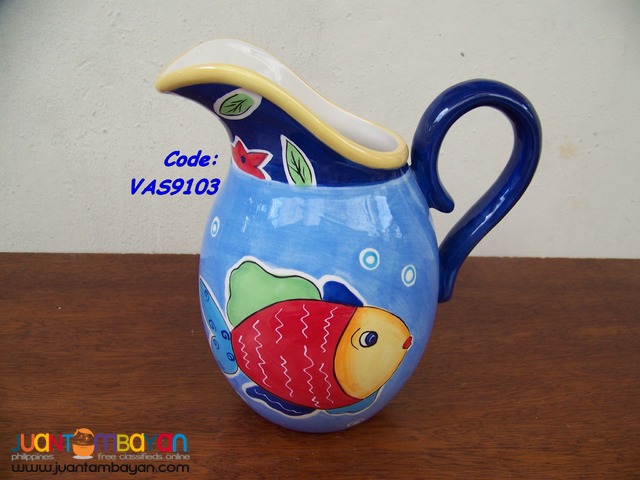 P1023 Hand Painted Pitcher Vase, from USA.