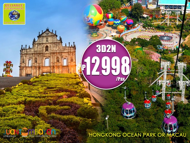 3D2N HONGKONG WITH OCEAN PARK TOUR OR MACAU TOUR WITH AIRFARE