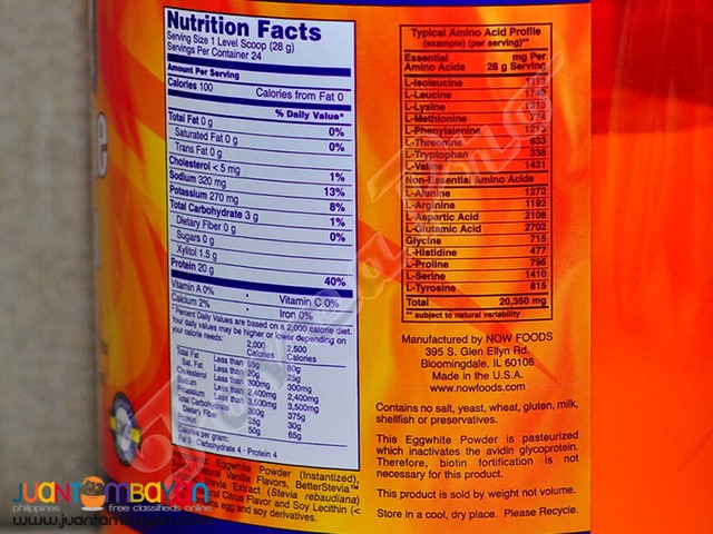 NOW Egg White Protein Powder, 1.5 lbs. Vanilla Creme (Sugar Free)