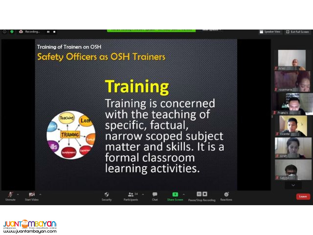 Online DOLE Training of Trainers Online TOT Training Safety Officer