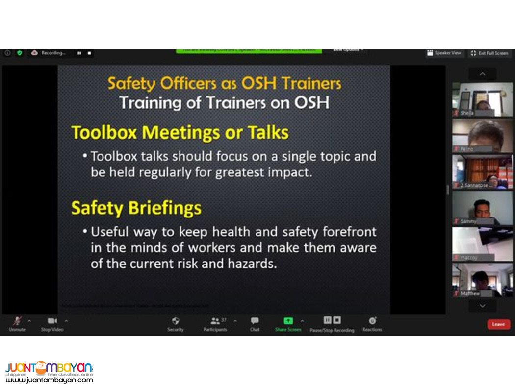 Online DOLE Training of Trainers Online TOT Training Safety Officer