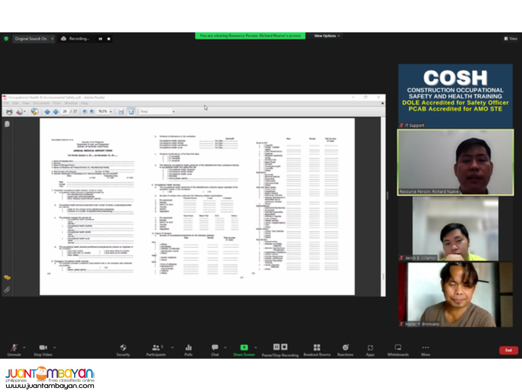 COSH Training PCAB DOLE COSH AMO STE Safety Officer Online COSH
