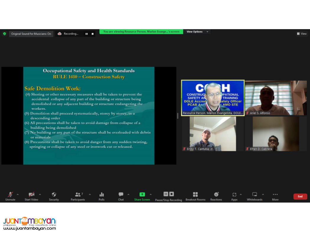 COSH Training PCAB DOLE COSH AMO STE Safety Officer Online COSH