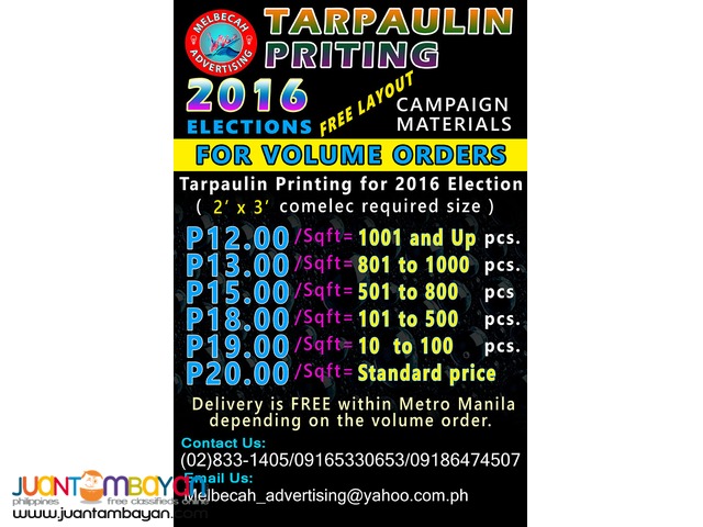 Tarpaulin Printing Election 2016 PROMO Muntinlupa