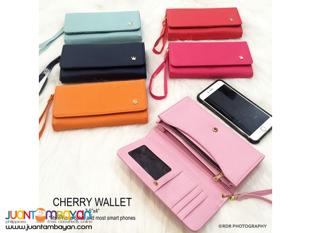 Navy Blue Cute and Classy Cherry Long Smart Wallets