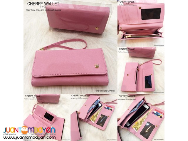Navy Blue Cute and Classy Cherry Long Smart Wallets