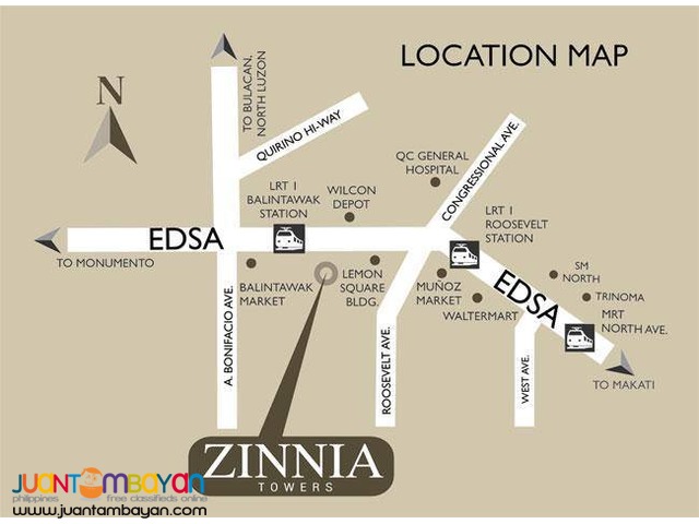 Condo in Quezon City nr SM North and TRINOMA Zinnia Towers