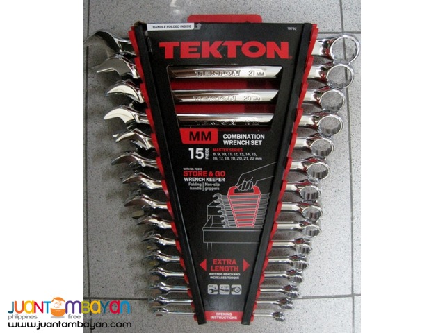 Tekton 18792 15-piece Polished Combination Wrench Set, Metric