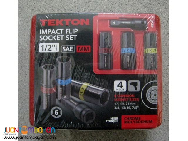 Tekton 4950 4-pc 1/2-in Drive Lug Nut Flip Impact Socket Set