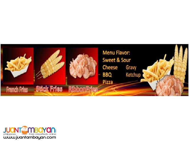 french fries, stick fries, ribbon fries, lugaw, buko shake 