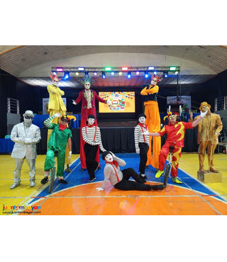 Unicyclist, juggler, stilt walkers, street mime, event, party