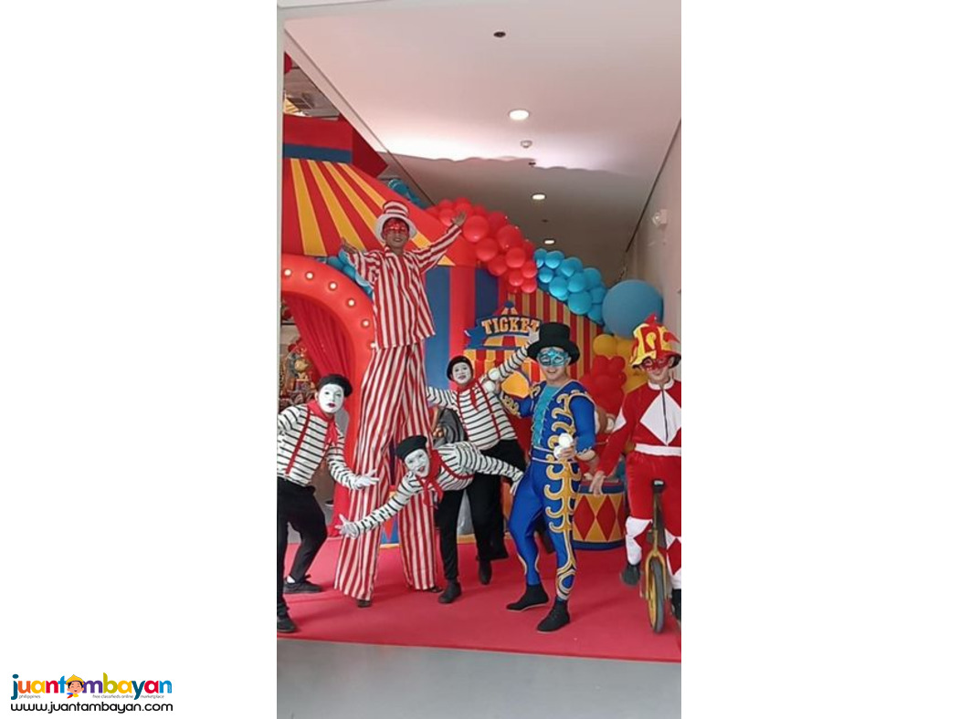 Unicyclist, juggler, stilt walkers, street mime, event, party