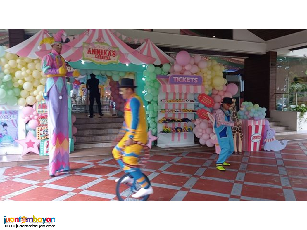 Unicyclist, juggler, stilt walkers, street mime, event, party