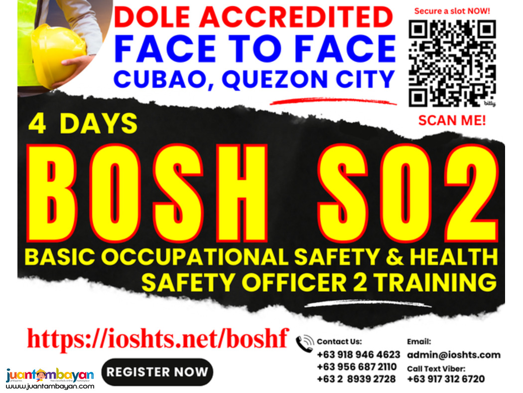 BOSH Training SO2 Training Safety Officer 2 DOLE Training Face To Face
