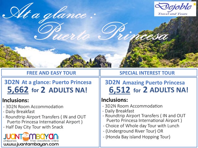 3D2N Puerto Princesa FREE AND EASY TOUR 5,662 for 2 ADULTS NA!