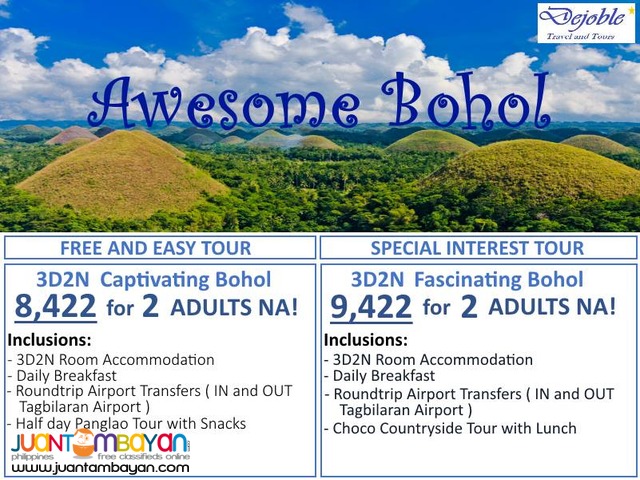 3D2N BOHOL PROMO TOUR PACKAGE 8,422 for 2 ADULTS NA! 3D2N BOHOL PROMO TOUR PACKAGE 8,422 for 2 ADULTS NA!