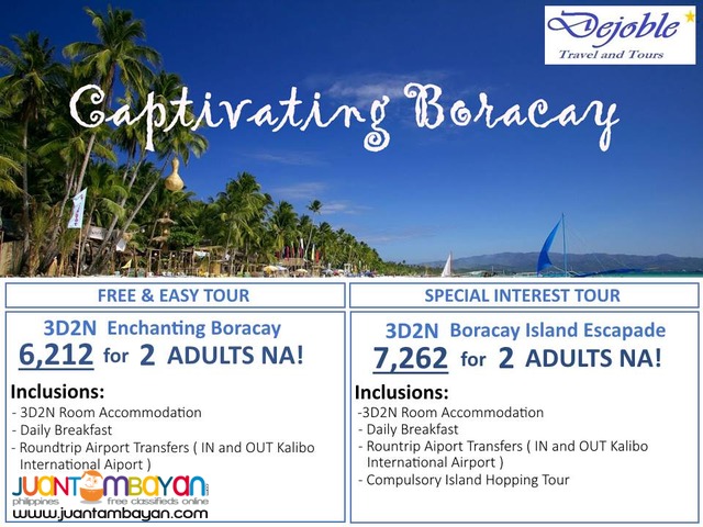 3D2N BORACAY FREE AND EASY TOUR 6,212 for 2 ADULTS NA! 3D2N BORACAY FREE AND EASY TOUR 6,212 for 2 ADULTS NA!
