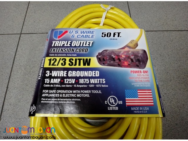 US Wire 12/3 50-Ft SJTW Yellow Heavy Duty Ext Cord w Pow-R-Block