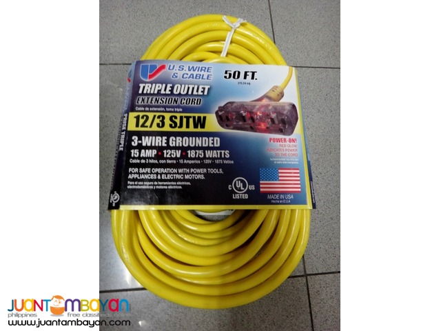 US Wire 12/3 50-Ft SJTW Yellow Heavy Duty Ext Cord w Pow-R-Block