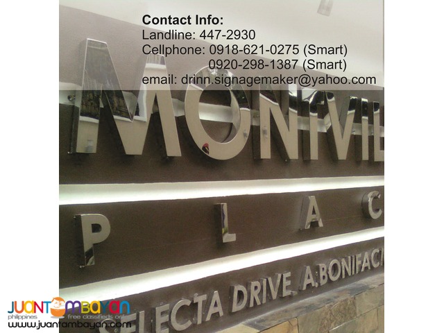 Stainless, Brass, Acrylic Signage Fabricator