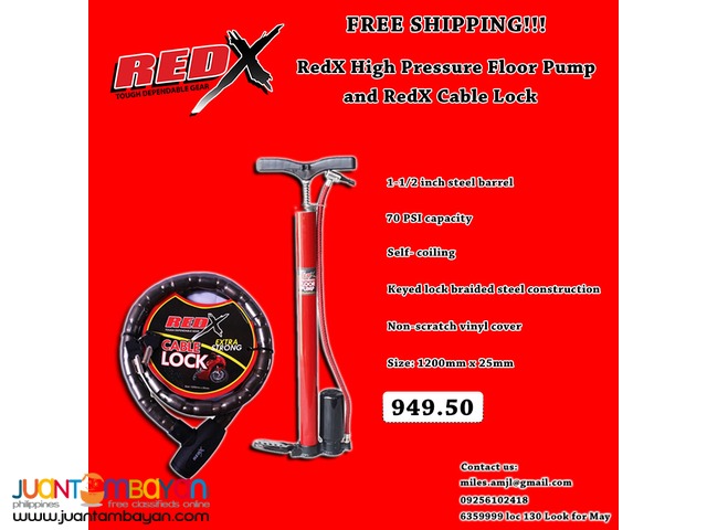 Red X Foot Barrel Pump + Cable Lock Red X Foot Barrel Pump + Cable Lock