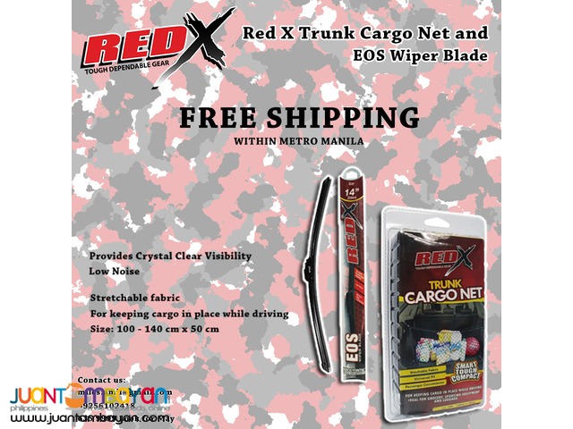 Red X EOS WIPER BLADE AERODYNAMICS + Red X Floor Style Trunk Cargo Net Red X EOS WIPER BLADE AERODYNAMICS + Red X Floor Style Trunk Cargo Net