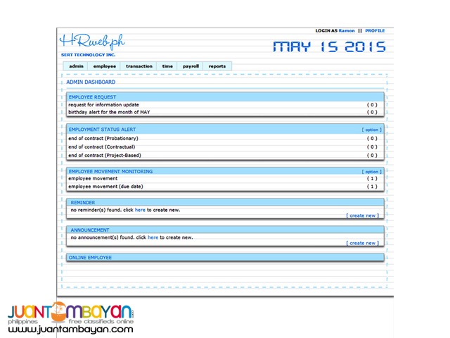 Web Based Payroll Timekeeping HRIS PMS Jobs Training System