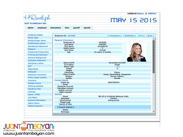 Web Based Payroll Timekeeping HRIS PMS Jobs Training System