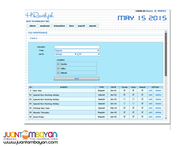 Web Based Payroll Timekeeping HRIS PMS Jobs Training System