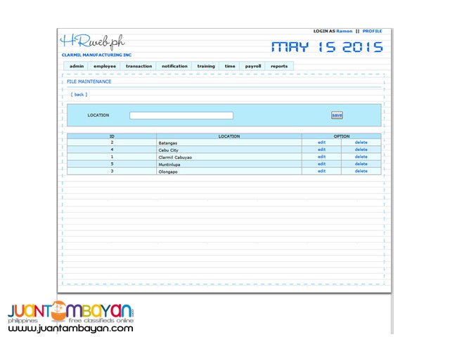 Web Based Payroll Timekeeping HRIS PMS Jobs Training System