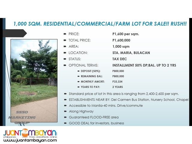 COMMERCIAL/RESIDENTIAL/FARM LOTS FOR SALE!! RUSH!!