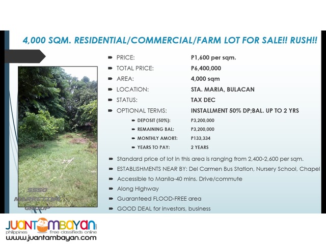 COMMERCIAL/RESIDENTIAL/FARM LOTS FOR SALE!! RUSH!!