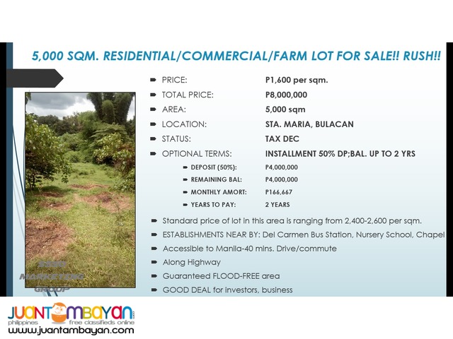 COMMERCIAL/RESIDENTIAL/FARM LOTS FOR SALE!! RUSH!!