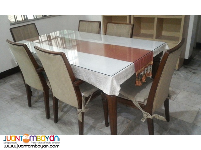 Dining Table with Glass, 6 Seater - Used-