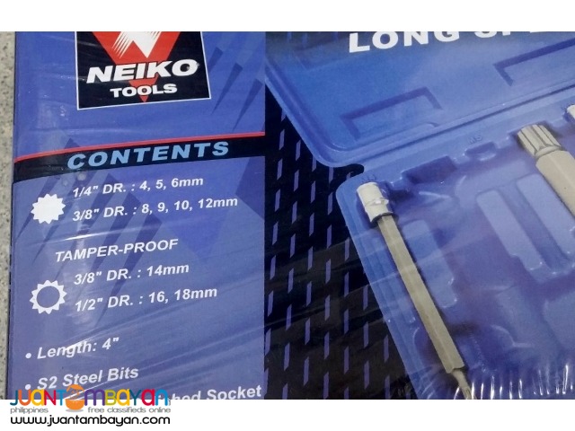 Neiko 10054A 4-inch Extra Long XZN Triple Square Bit Socket Set