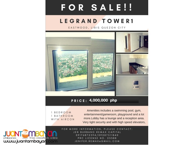 RUSH SALE!!! 1BR unit in Le Grand Tower1, Eastwood, QC