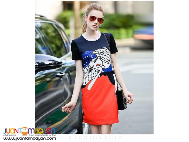 U.S. Style Fabric Combined 3D Chic Girl Print Dress