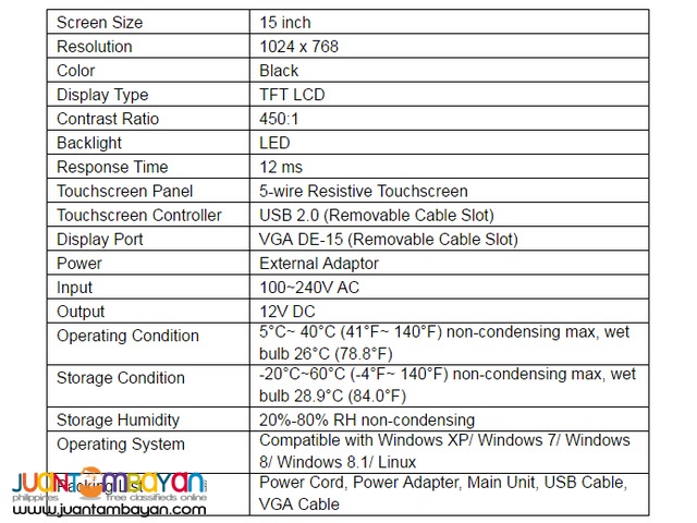 POSTECH – PT-TS-1500 Touch Screen Monitor