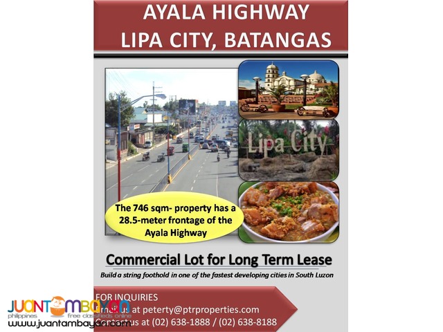 COMMERCIAL LOT FOR LONG TERM LEASE AYALA HIGHWAY LIPA CITY BATANGAS
