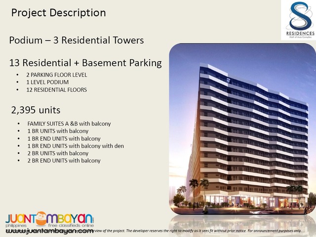 S RESIDENCES MALL OF ASIA CONDO – PHP 7K PER MONTH