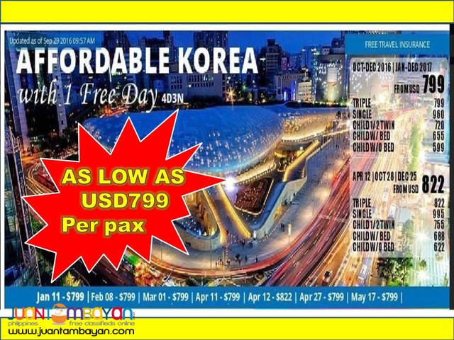 4D3N AFFORDABLE KOREA W/ 1 FREE DAY