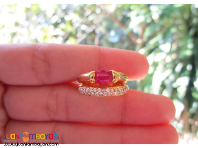 GENUINE 18K YELLOW GOLD RUBY RING - DIAMOND RING - KA006