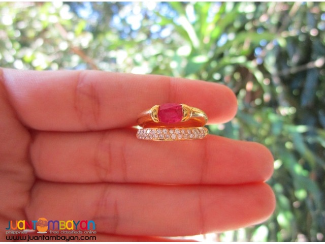 GENUINE 18K YELLOW GOLD RUBY RING - DIAMOND RING - KA006