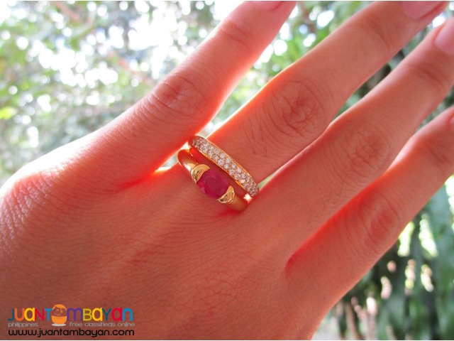 GENUINE 18K YELLOW GOLD RUBY RING - DIAMOND RING - KA006