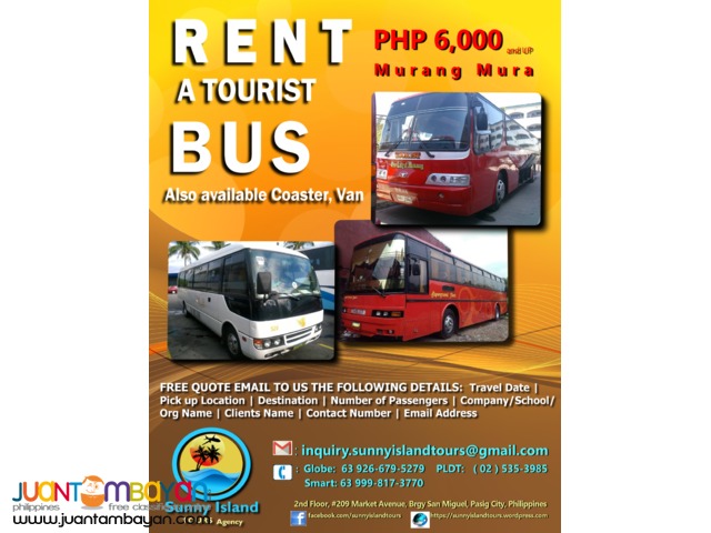 Rent a Tourist Bus, Coaster, Van  