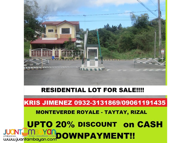 MONTEVERDE ROYALE TAYTAY RIZAL RESIDENTIAL LOT FOR SALE