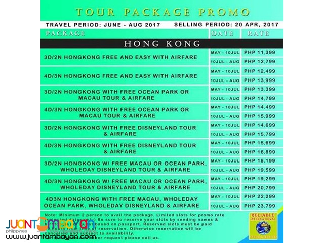 HONG KONG PACKAGES ON PROMO! ONE DAY SALE!  RESERVE NOW!