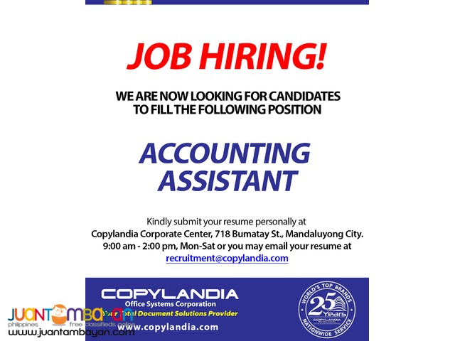 Hiring Accounting Assistants